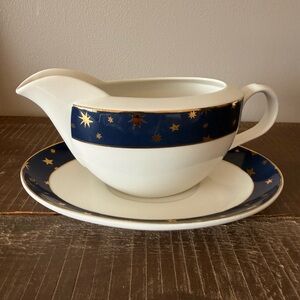 Vintage Galaxy by Sakura Gravy Boat & Underplate – Celestial 14K Gold Porcelain